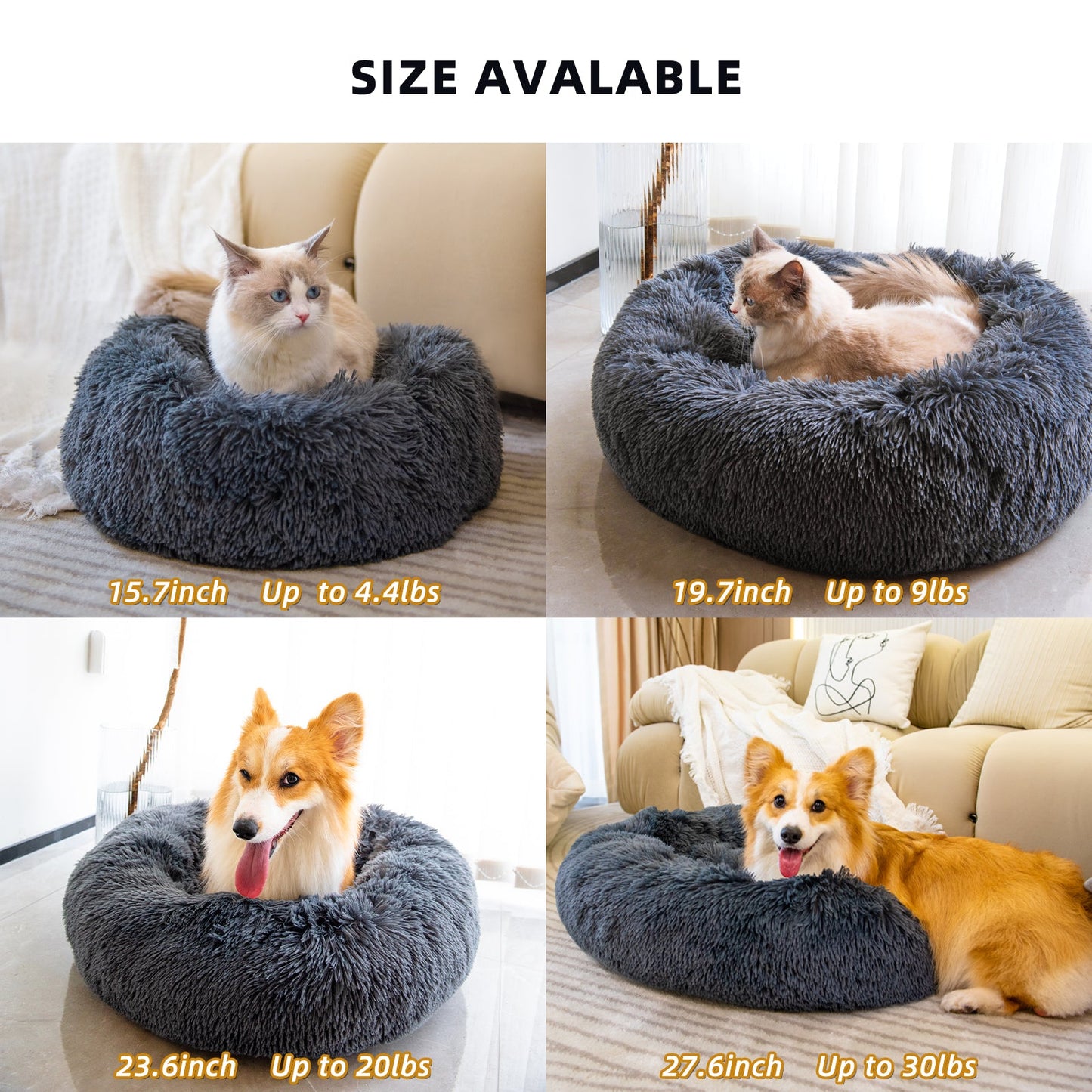 Pet Beds For Cats Anti Anxiety Fluffy Dog Bed Cuddler With Anti-Slip &