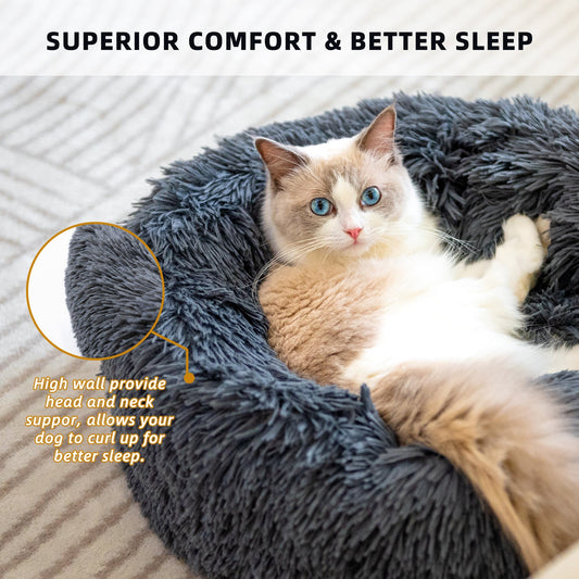 Pet Beds For Cats Anti Anxiety Fluffy Dog Bed Cuddler With Anti-Slip &