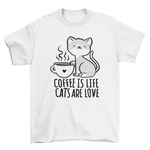 Cat with coffee mug t-shirt