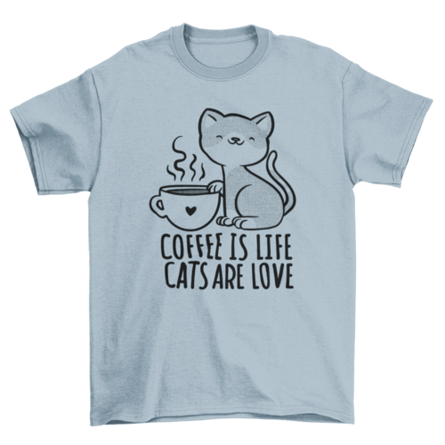 Cat with coffee mug t-shirt