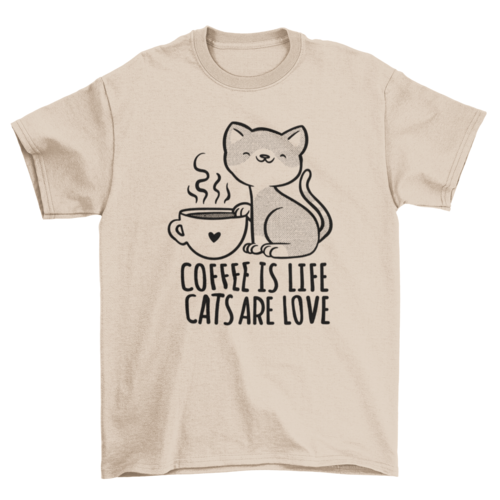 Cat with coffee mug t-shirt